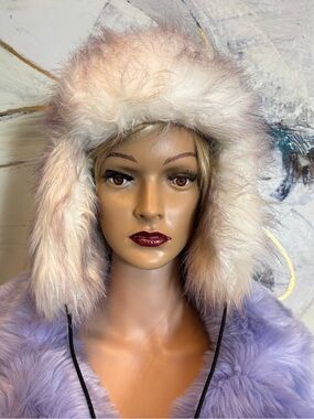 GAP Faux Fur Trapper Hat in Cream and Lavender